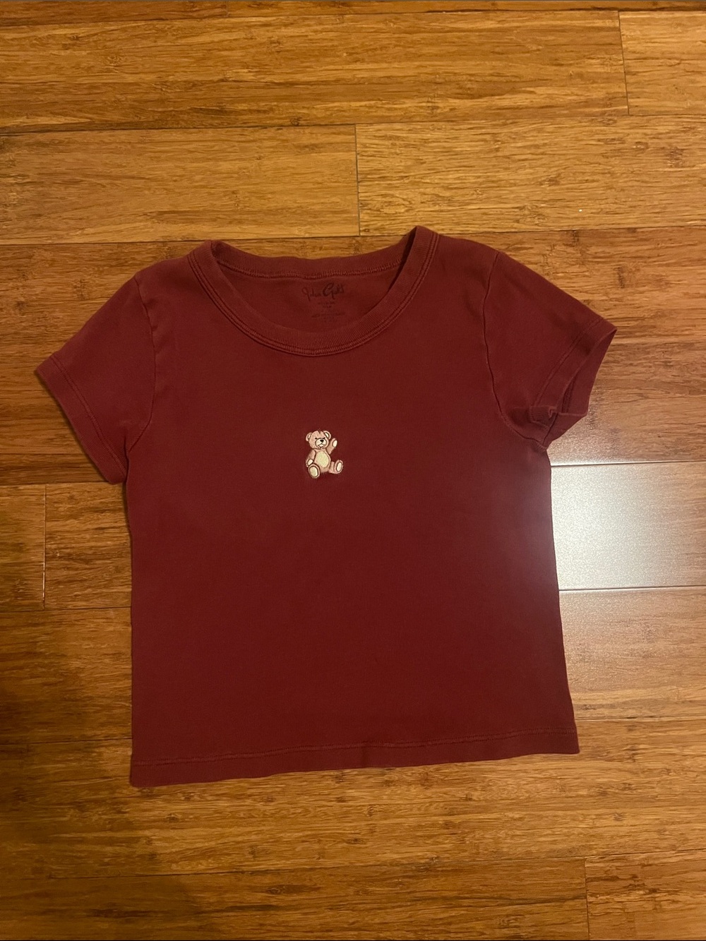 Brandy Melville Burgundy Tee with Tiny Teddy Patch